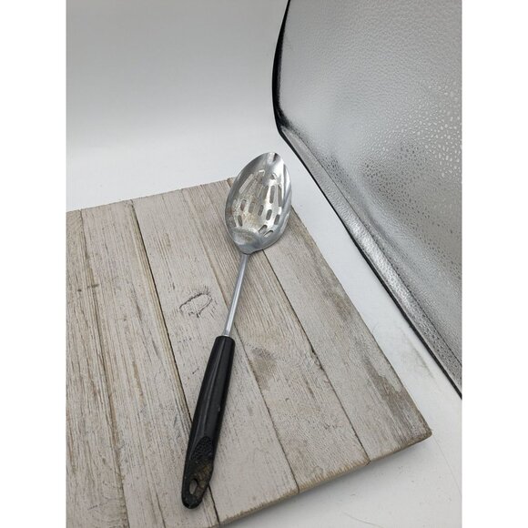 Vintage Ekco Black Handle Chromium Plate Serving Slotted Spoon  12 1/4" - Picture 1 of 8